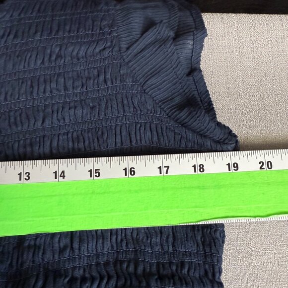 Quince Dress Organic Textured Cotton Smocked V-Neck Midi Blue Womens L - Picture 12 of 12